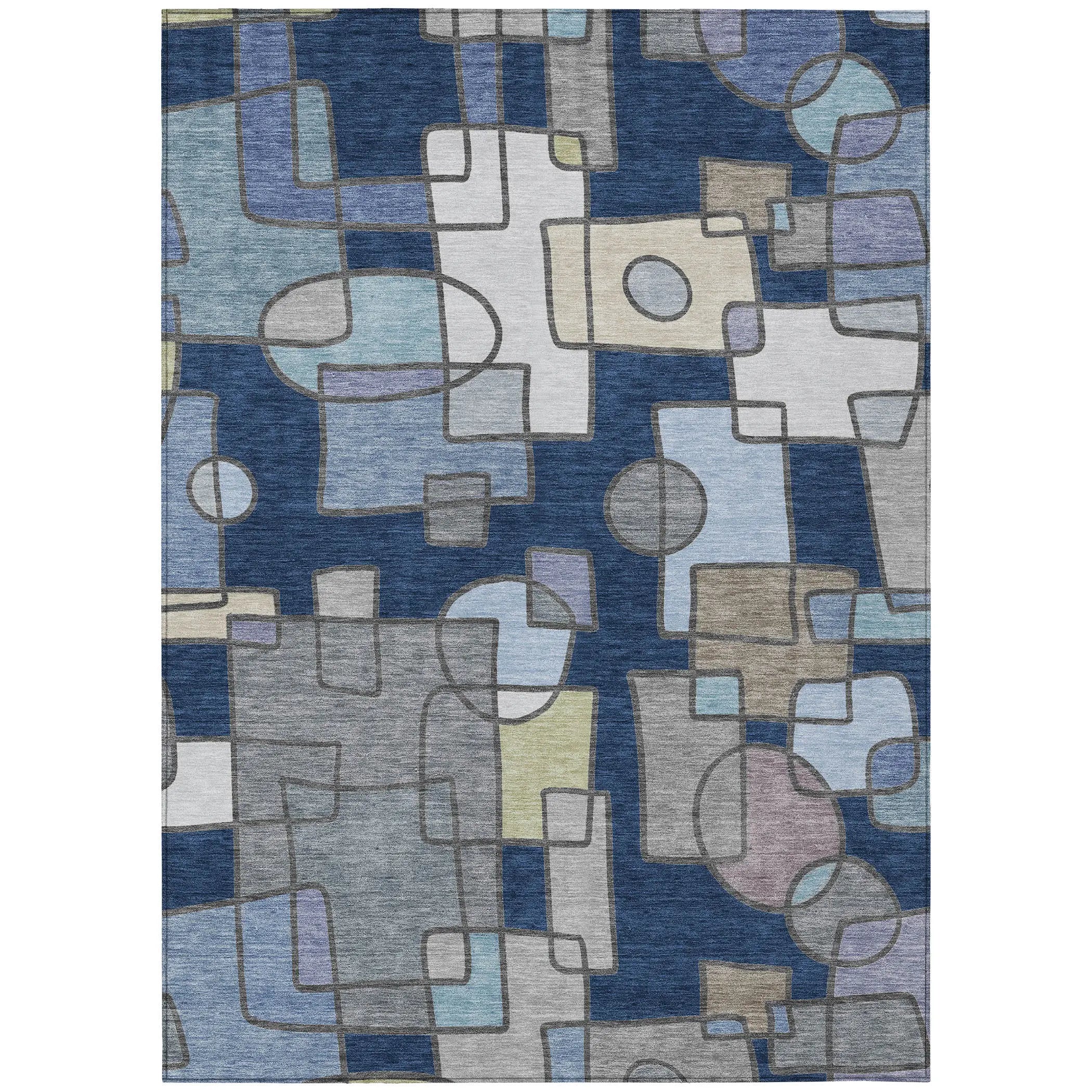 10' X 14' Navy Blue And Sky Blue Geometric Washable Indoor Outdoor Area Rug Homeroots Outdoor