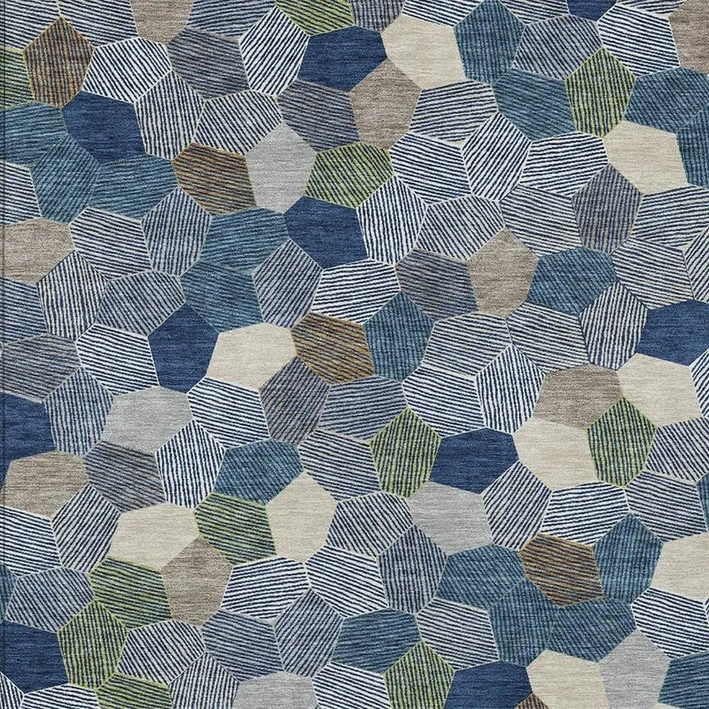 10' X 14' Navy Blue And Sky Blue Geometric Washable Indoor Outdoor Area Rug Homeroots Outdoor
