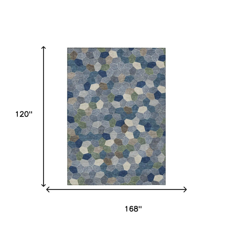 10' X 14' Navy Blue And Sky Blue Geometric Washable Indoor Outdoor Area Rug Homeroots Outdoor