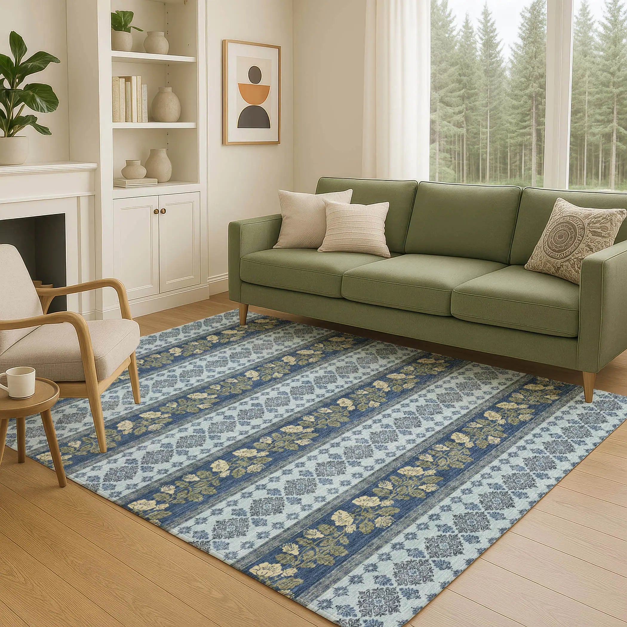 10' X 14' Navy Blue And Sky Blue Striped Washable Indoor Outdoor Area Rug Homeroots Outdoor