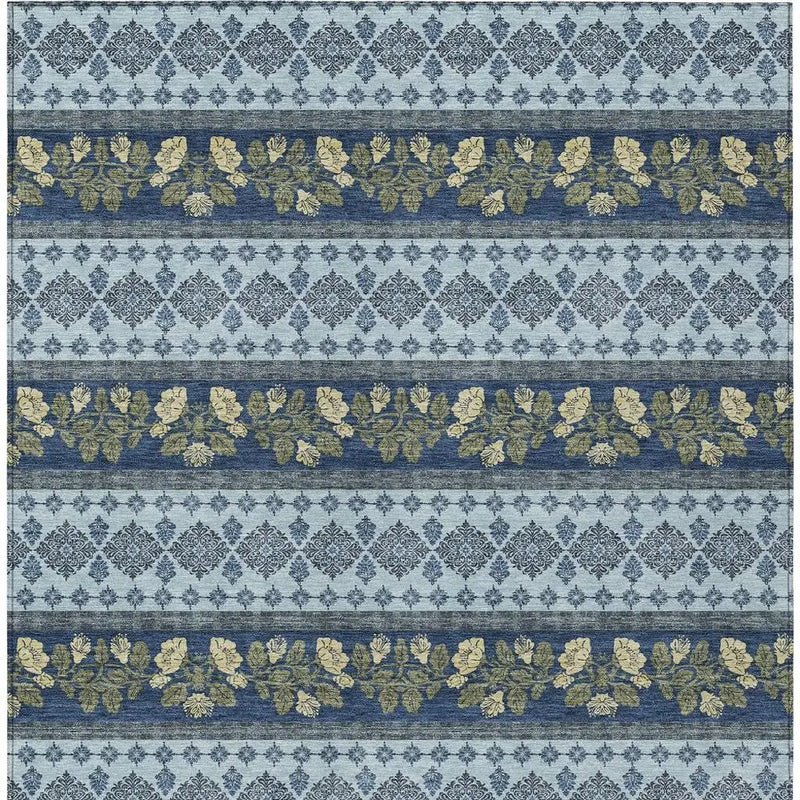 10' X 14' Navy Blue And Sky Blue Striped Washable Indoor Outdoor Area Rug Homeroots Outdoor