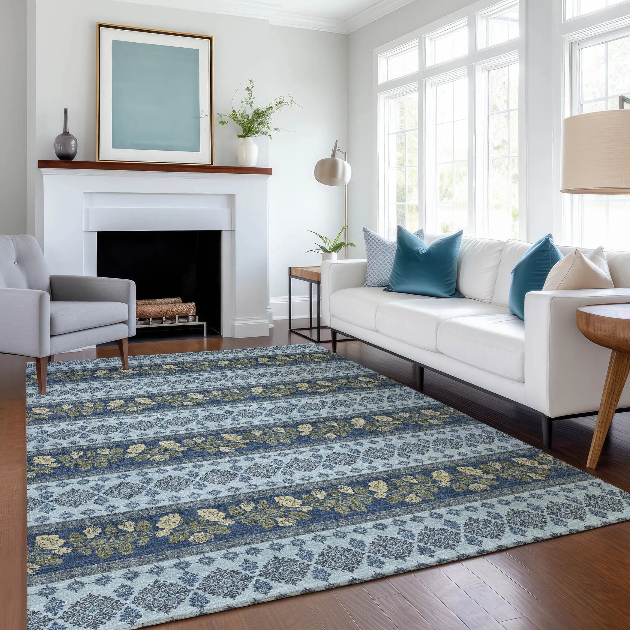 10' X 14' Navy Blue And Sky Blue Striped Washable Indoor Outdoor Area Rug Homeroots Outdoor