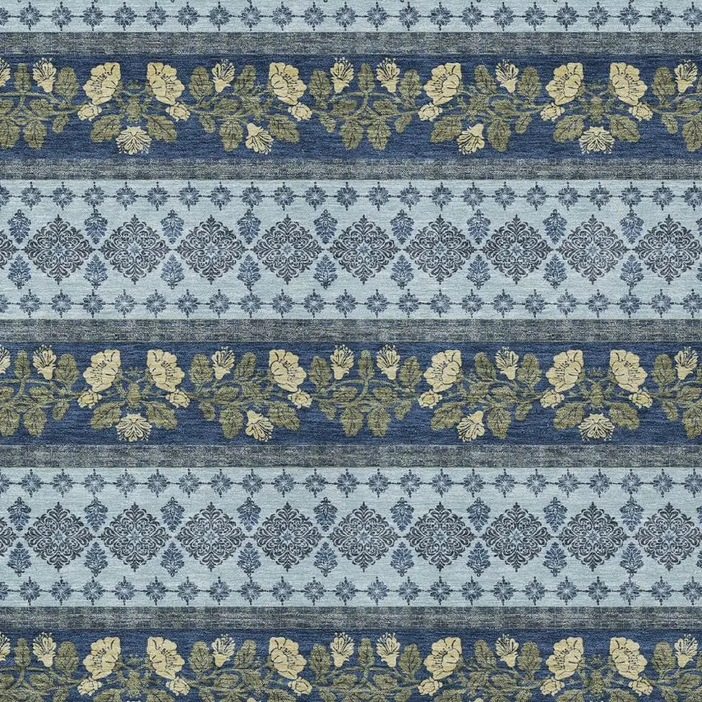 10' X 14' Navy Blue And Sky Blue Striped Washable Indoor Outdoor Area Rug Homeroots Outdoor