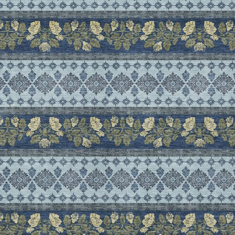 10' X 14' Navy Blue And Sky Blue Striped Washable Indoor Outdoor Area Rug Homeroots Outdoor
