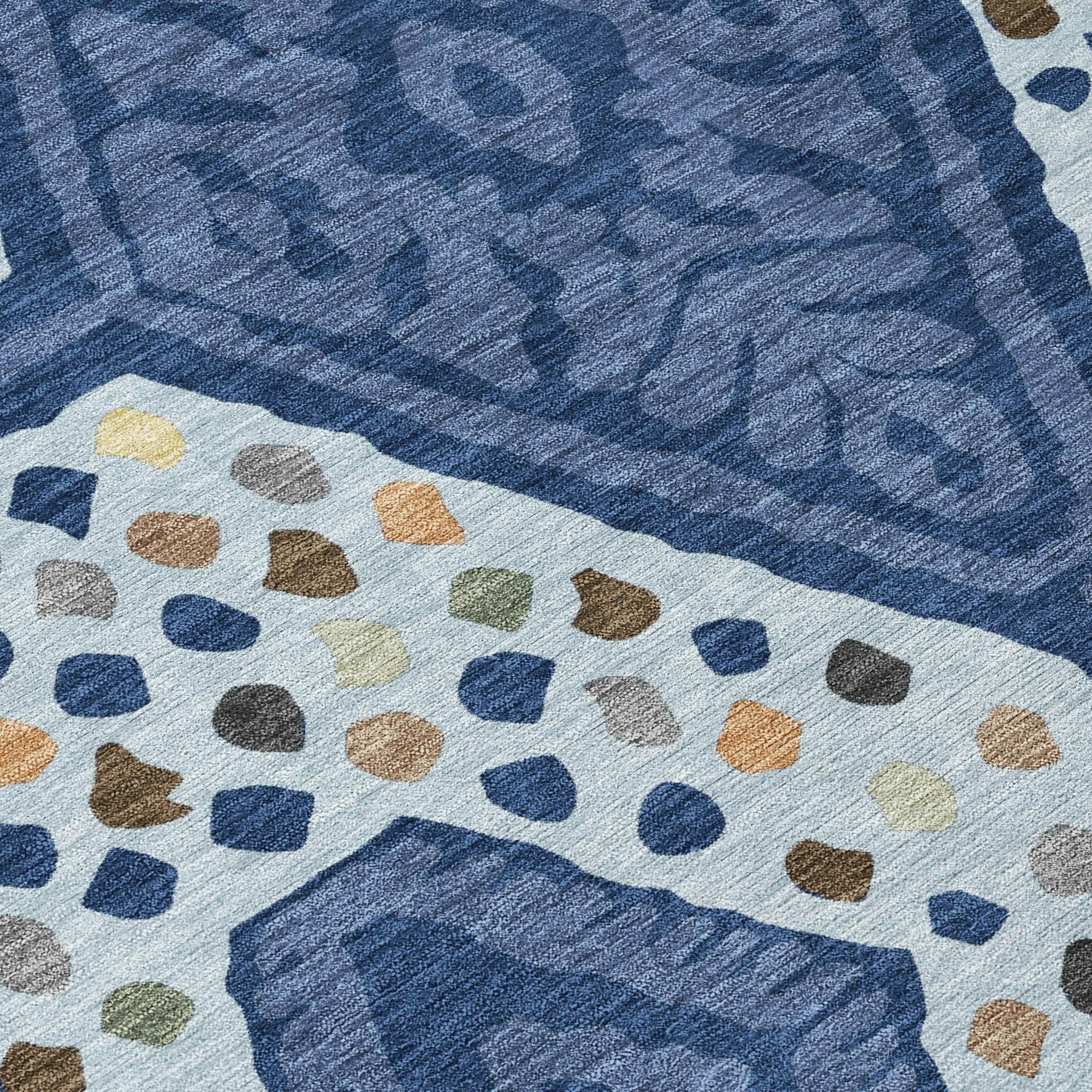 10' X 14' Navy Blue And Sky Blue Tribal Washable Indoor Outdoor Area Rug Homeroots Outdoor