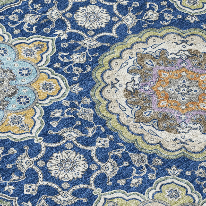 10' X 14' Navy Blue And Taupe Floral Medallion Washable Indoor Outdoor Area Rug Homeroots Outdoor