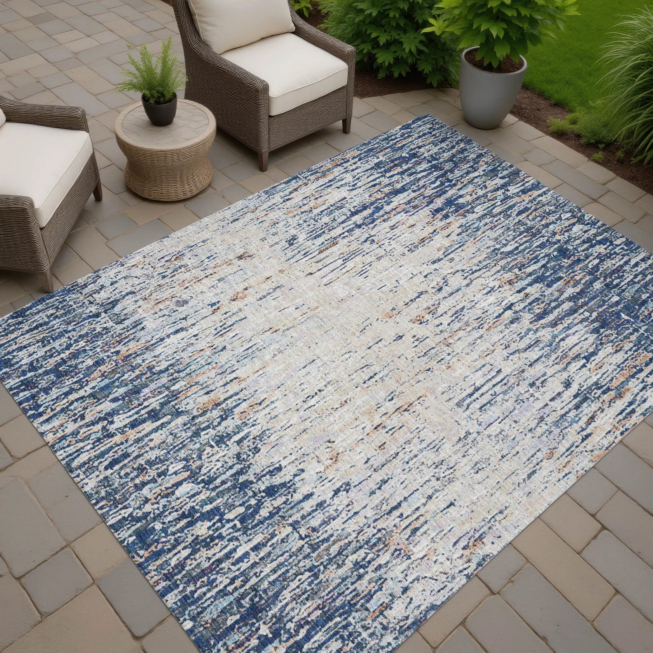 10' X 14' Navy Blue And Taupe Striped Washable Indoor Outdoor Area Rug Homeroots Outdoor