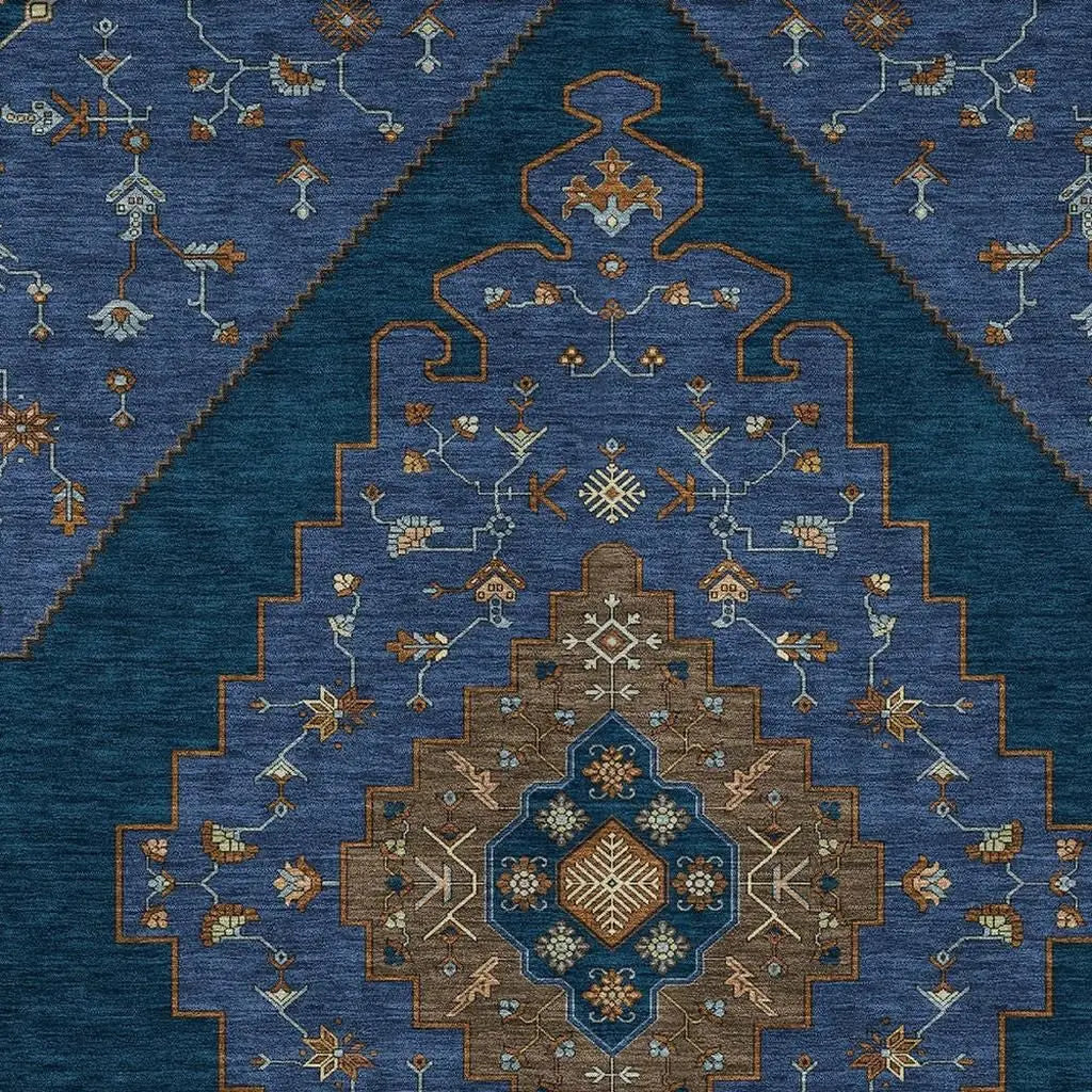 10' X 14' Navy Blue And Teal Blue Geometric Washable Indoor Outdoor Area Rug Homeroots Outdoor