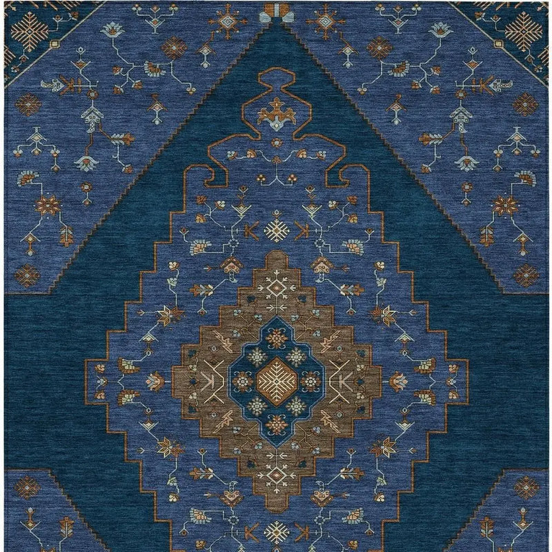 10' X 14' Navy Blue And Teal Blue Geometric Washable Indoor Outdoor Area Rug Homeroots Outdoor