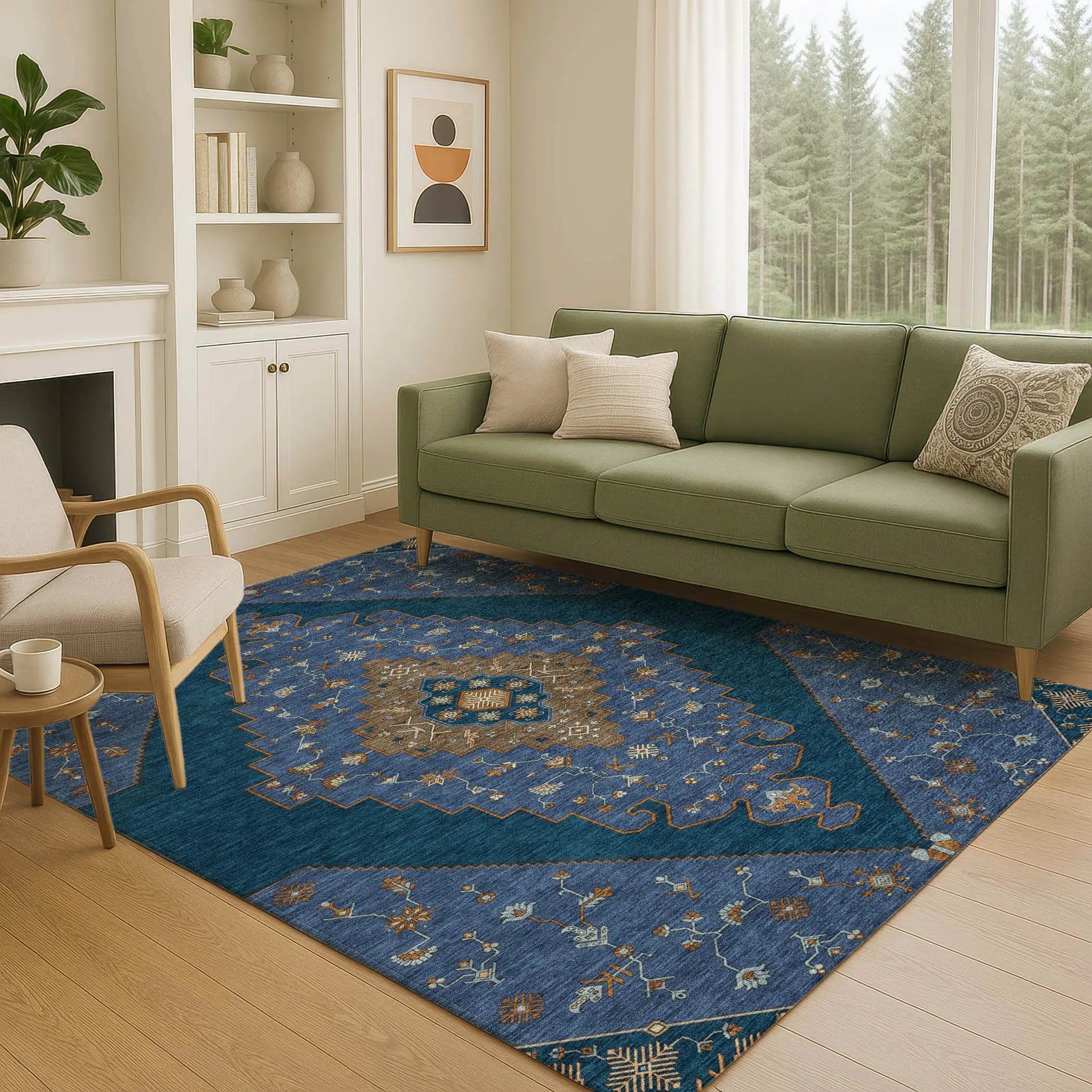 10' X 14' Navy Blue And Teal Blue Geometric Washable Indoor Outdoor Area Rug Homeroots Outdoor