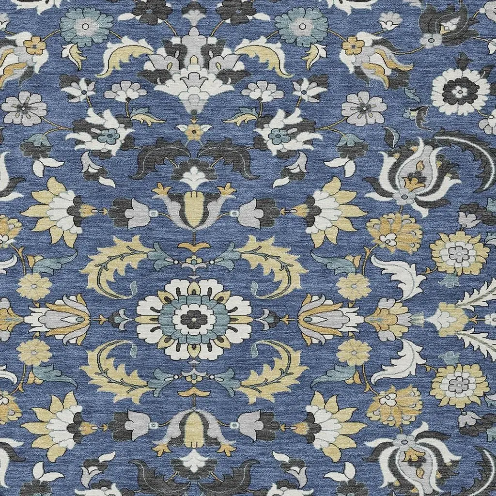 10' X 14' Navy Blue And Wheat Floral Medallion Washable Indoor Outdoor Area Rug Homeroots Outdoor