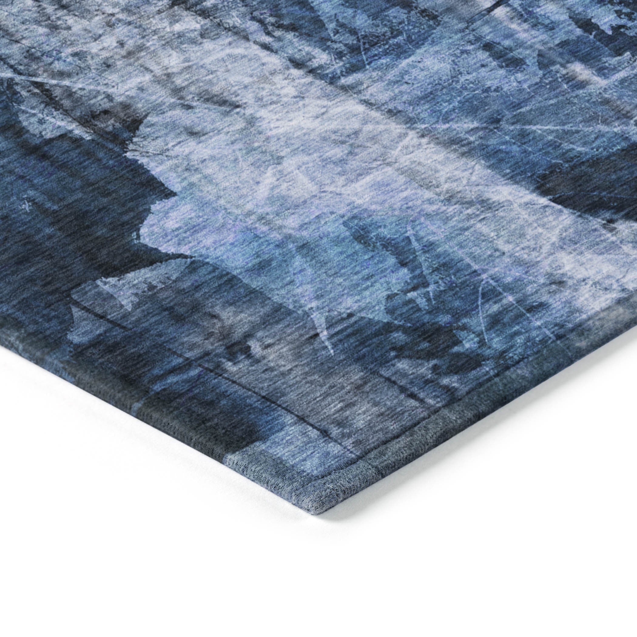 10' X 14' Navy Blue Floral Washable Non Skid Indoor Outdoor Area Rug - GreatEagleInc
