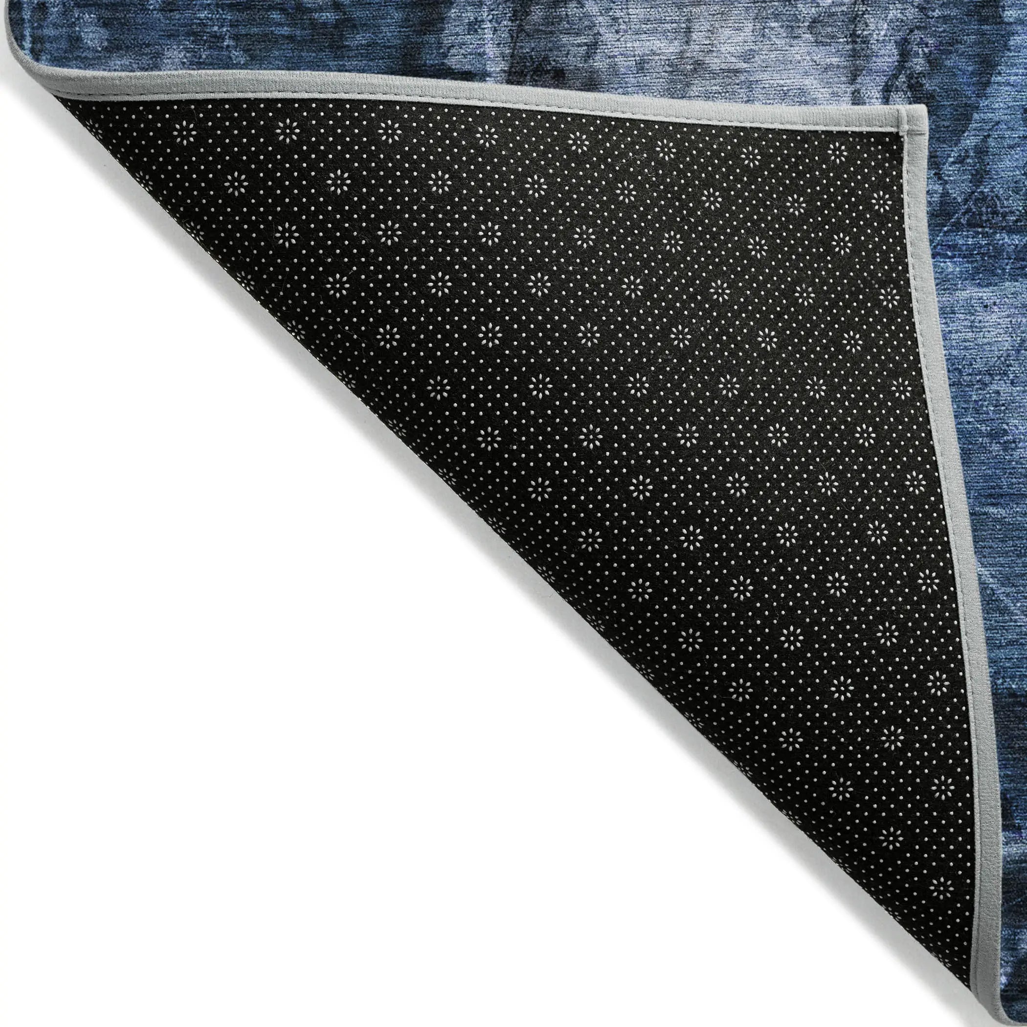 10' X 14' Navy Blue Floral Washable Non Skid Indoor Outdoor Area Rug - GreatEagleInc