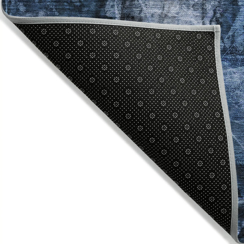 10' X 14' Navy Blue Floral Washable Non Skid Indoor Outdoor Area Rug - GreatEagleInc