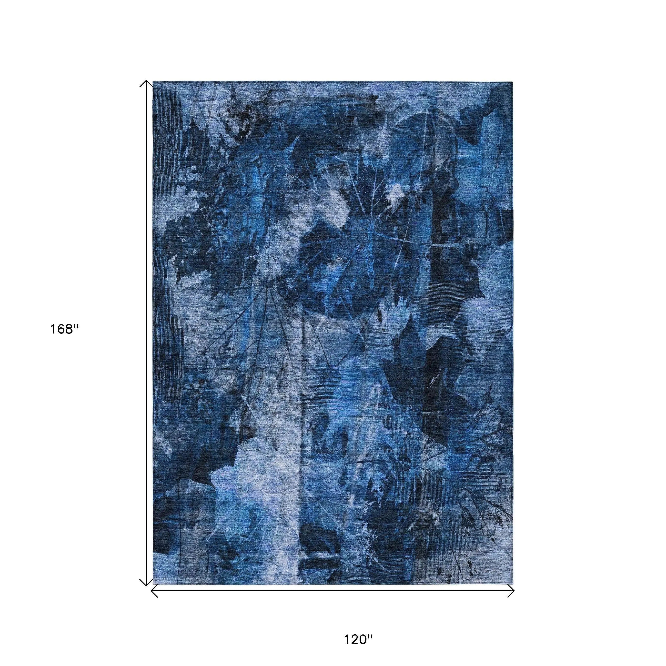 10' X 14' Navy Blue Floral Washable Non Skid Indoor Outdoor Area Rug - GreatEagleInc