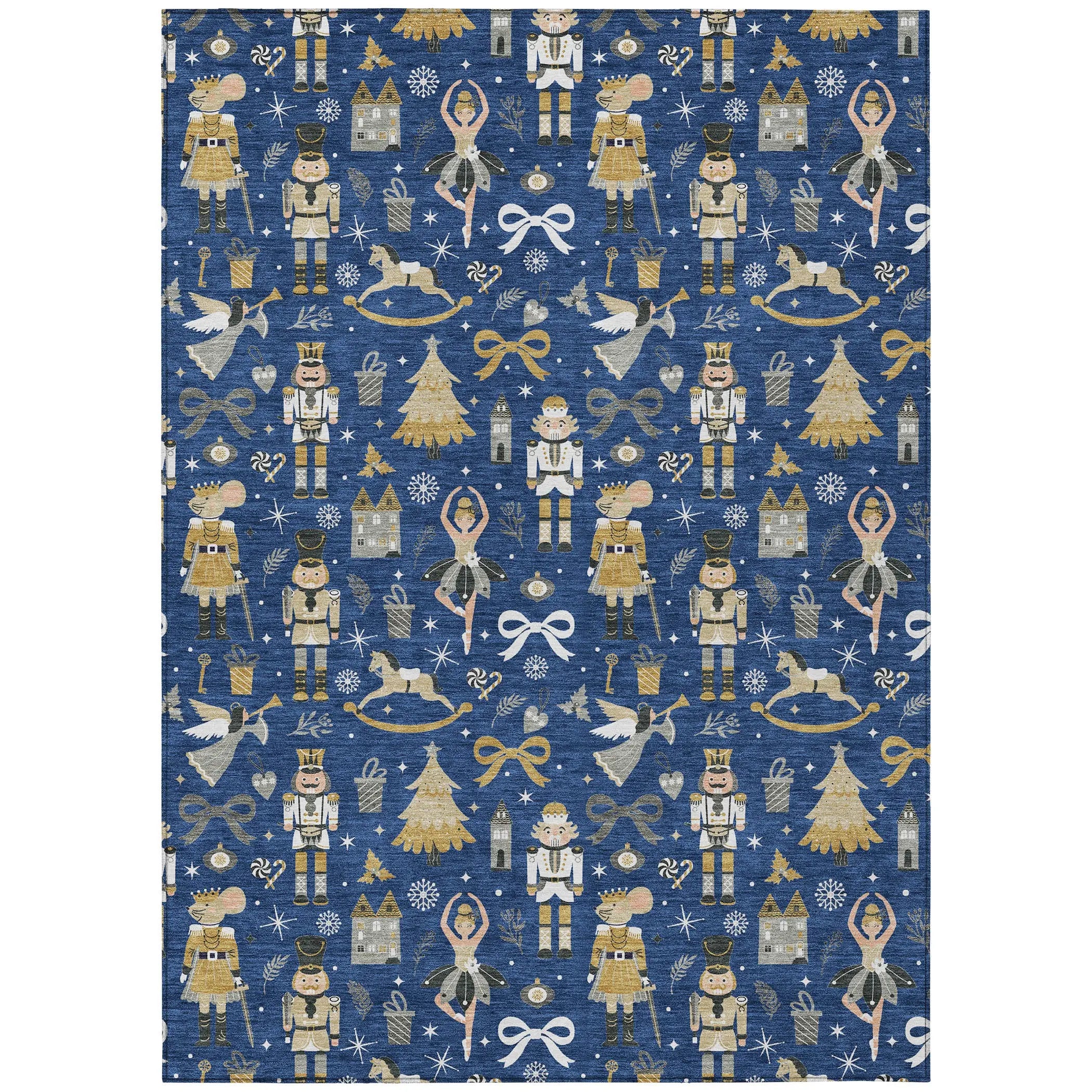 10' X 14' Navy Blue Gold Black And Gray Village House Washable Indoor Outdoor Area Rug Homeroots Outdoor
