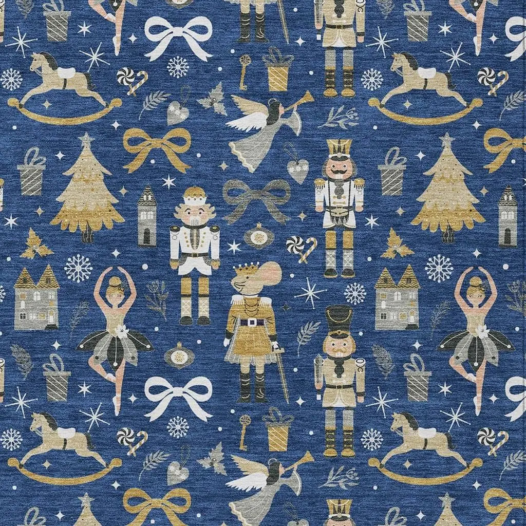10' X 14' Navy Blue Gold Black And Gray Village House Washable Indoor Outdoor Area Rug Homeroots Outdoor