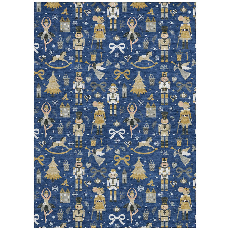 10' X 14' Navy Blue Gold Black And Gray Village House Washable Indoor Outdoor Area Rug Homeroots Outdoor