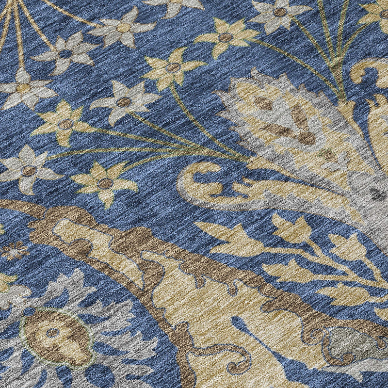 10' X 14' Navy Blue Green And Brown Floral Washable Indoor Outdoor Area Rug - GreatEagleInc