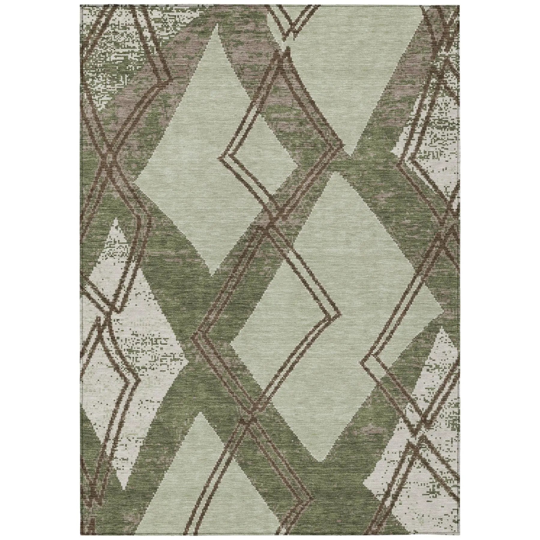10' X 14' Olive Green And Beige Geometric Washable Indoor Outdoor Area Rug Homeroots Outdoor