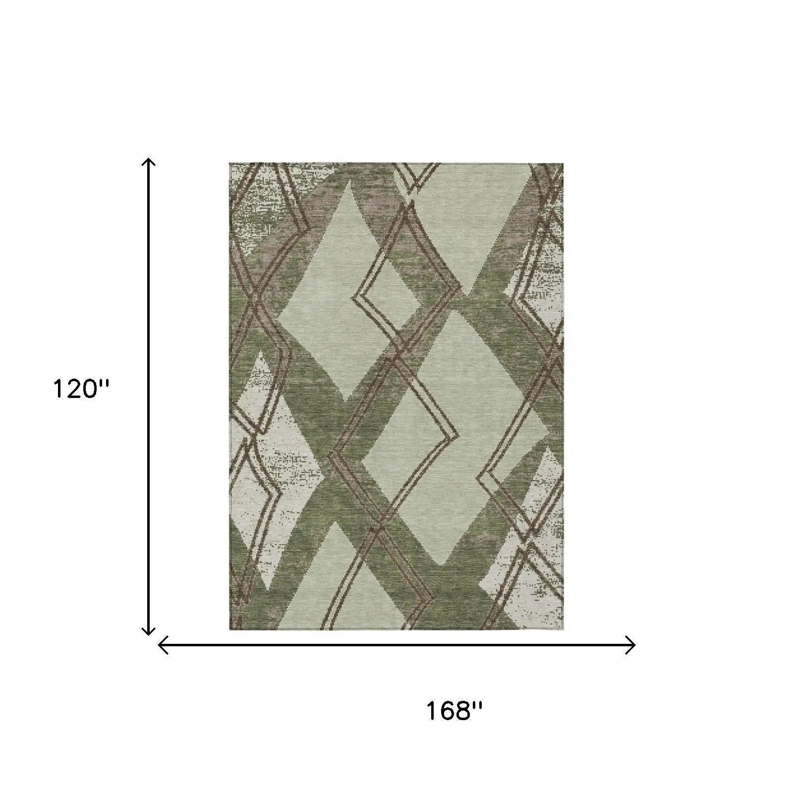 10' X 14' Olive Green And Beige Geometric Washable Indoor Outdoor Area Rug Homeroots Outdoor