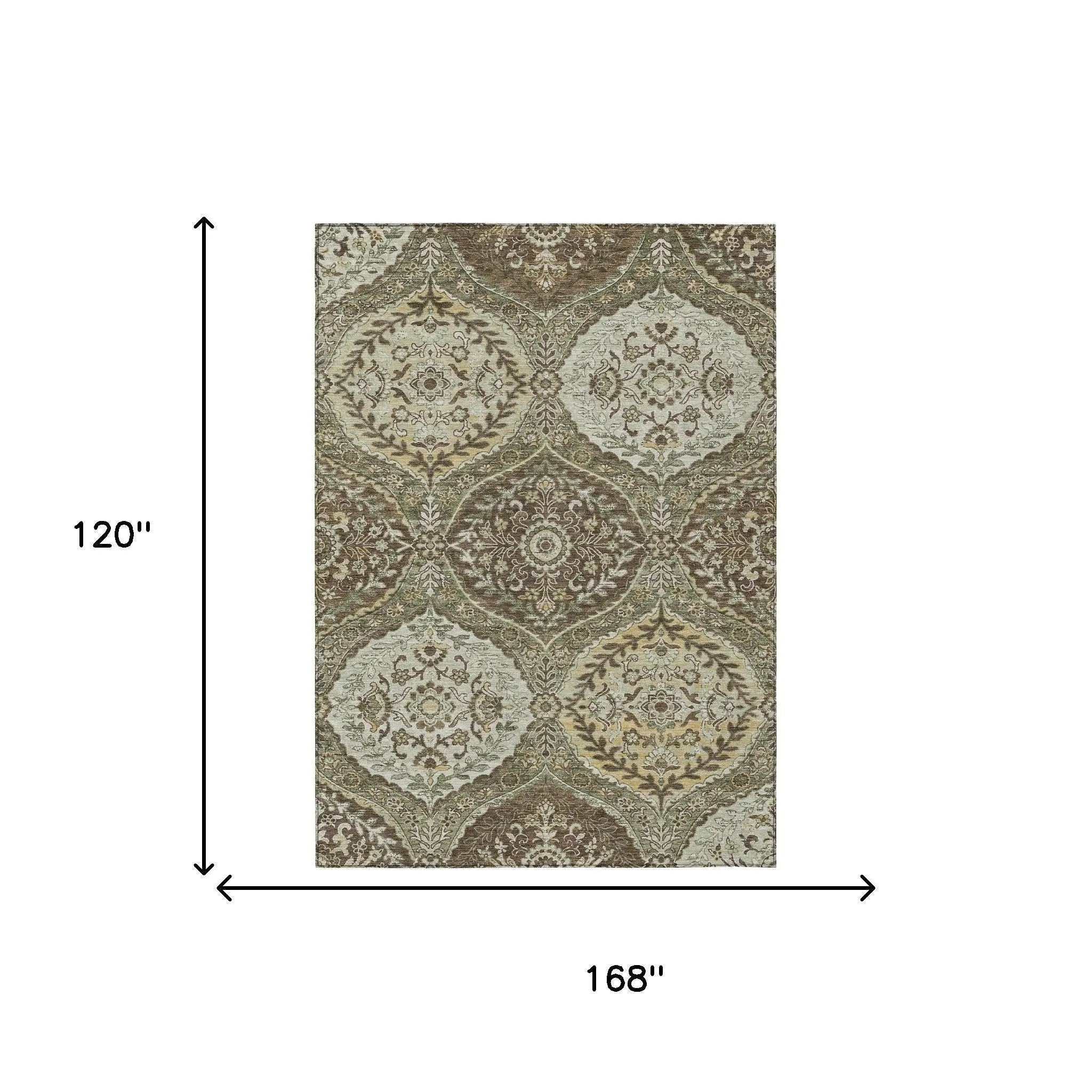 10' X 14' Olive Green And Blue Ogee Washable Indoor Outdoor Area Rug Homeroots Outdoor