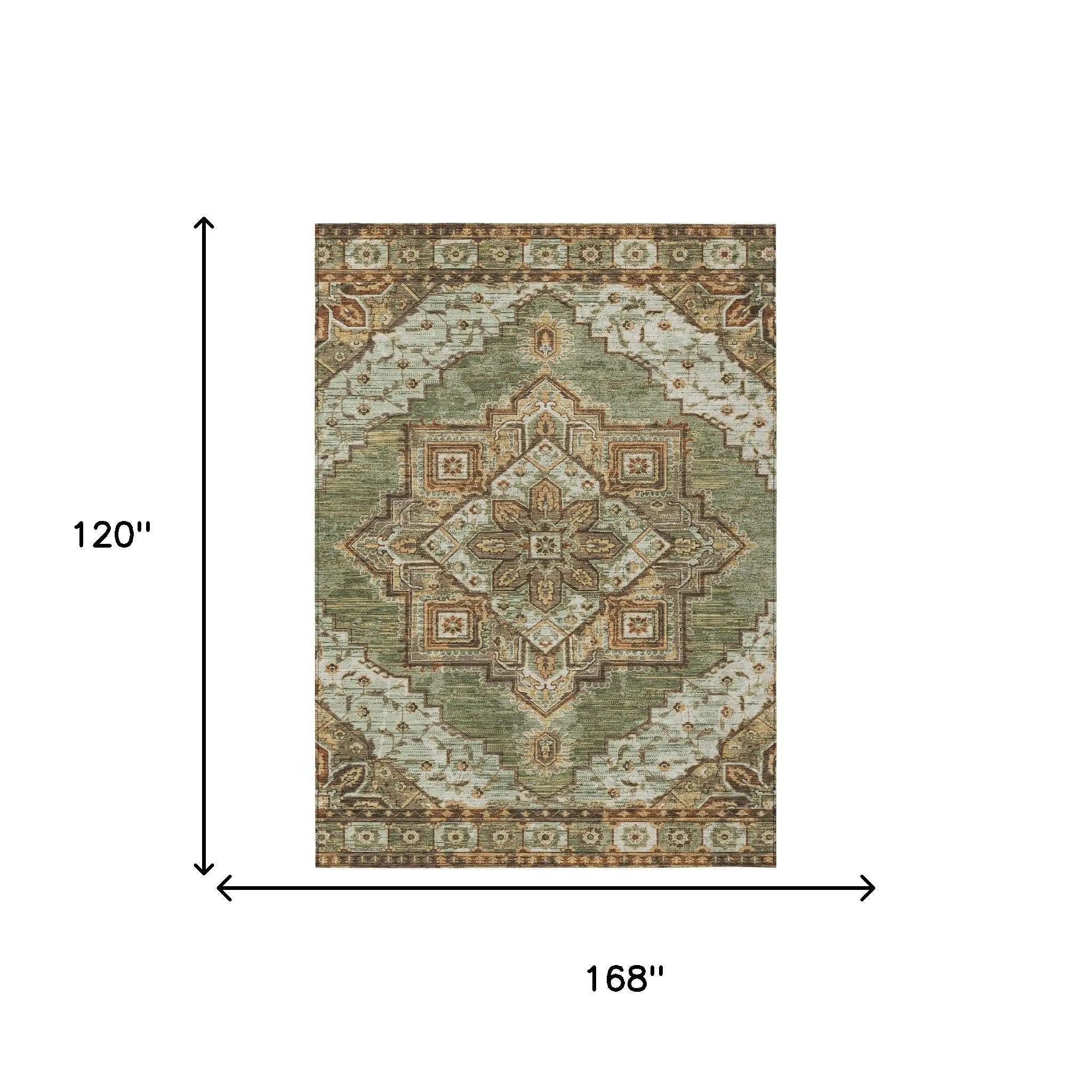 10' X 14' Olive Green And Blue Oriental Washable Indoor Outdoor Area Rug Homeroots Outdoor
