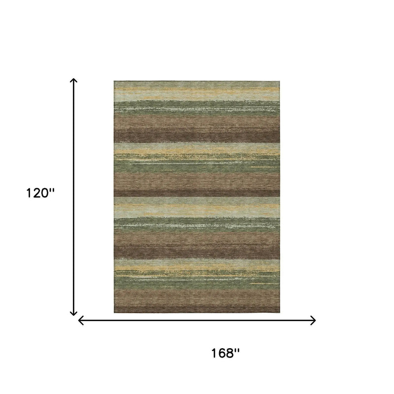 10' X 14' Olive Green And Blue Striped Washable Indoor Outdoor Area Rug Homeroots Outdoor