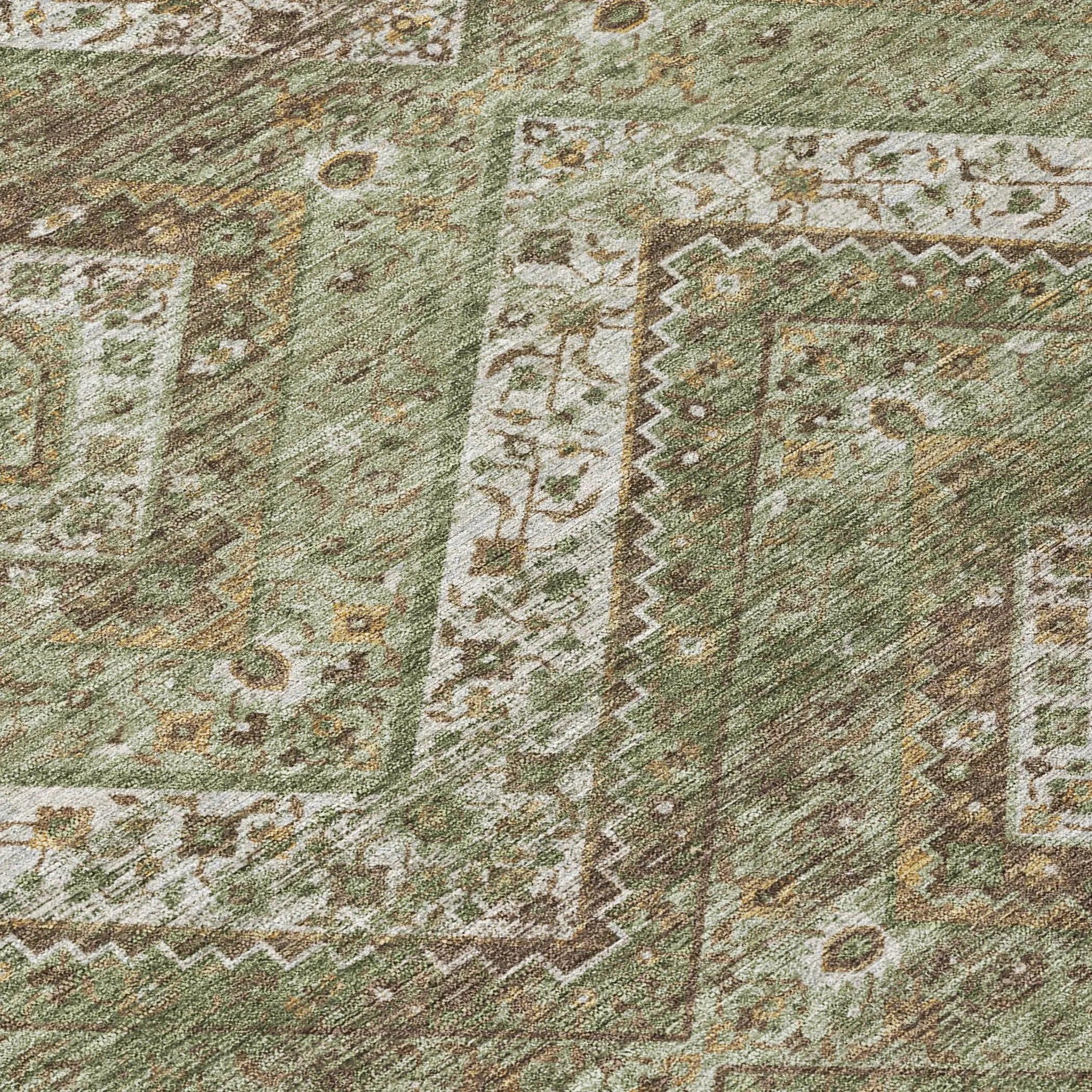 10' X 14' Olive Green And Blue Tribal Washable Indoor Outdoor Area Rug Homeroots Outdoor