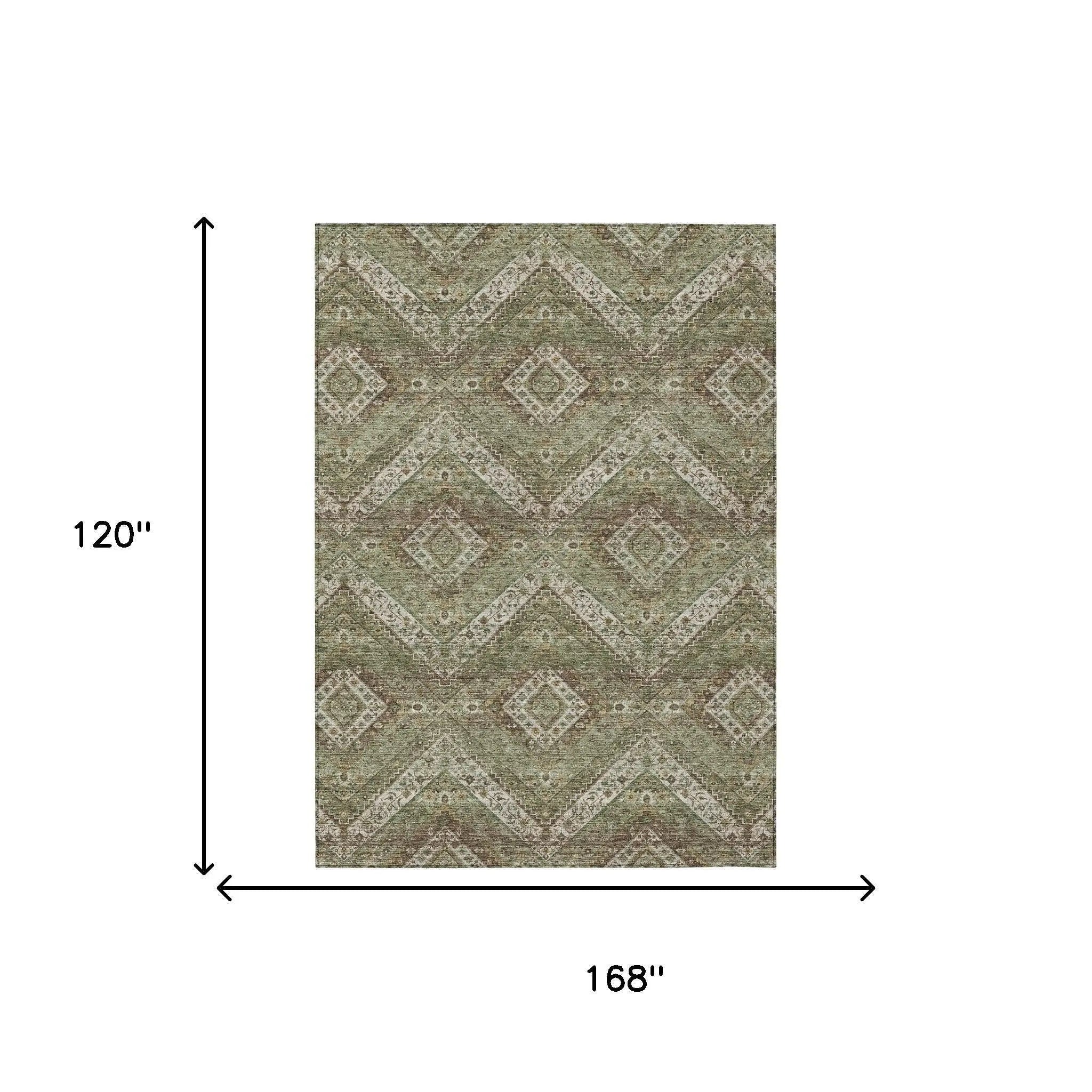 10' X 14' Olive Green And Blue Tribal Washable Indoor Outdoor Area Rug Homeroots Outdoor