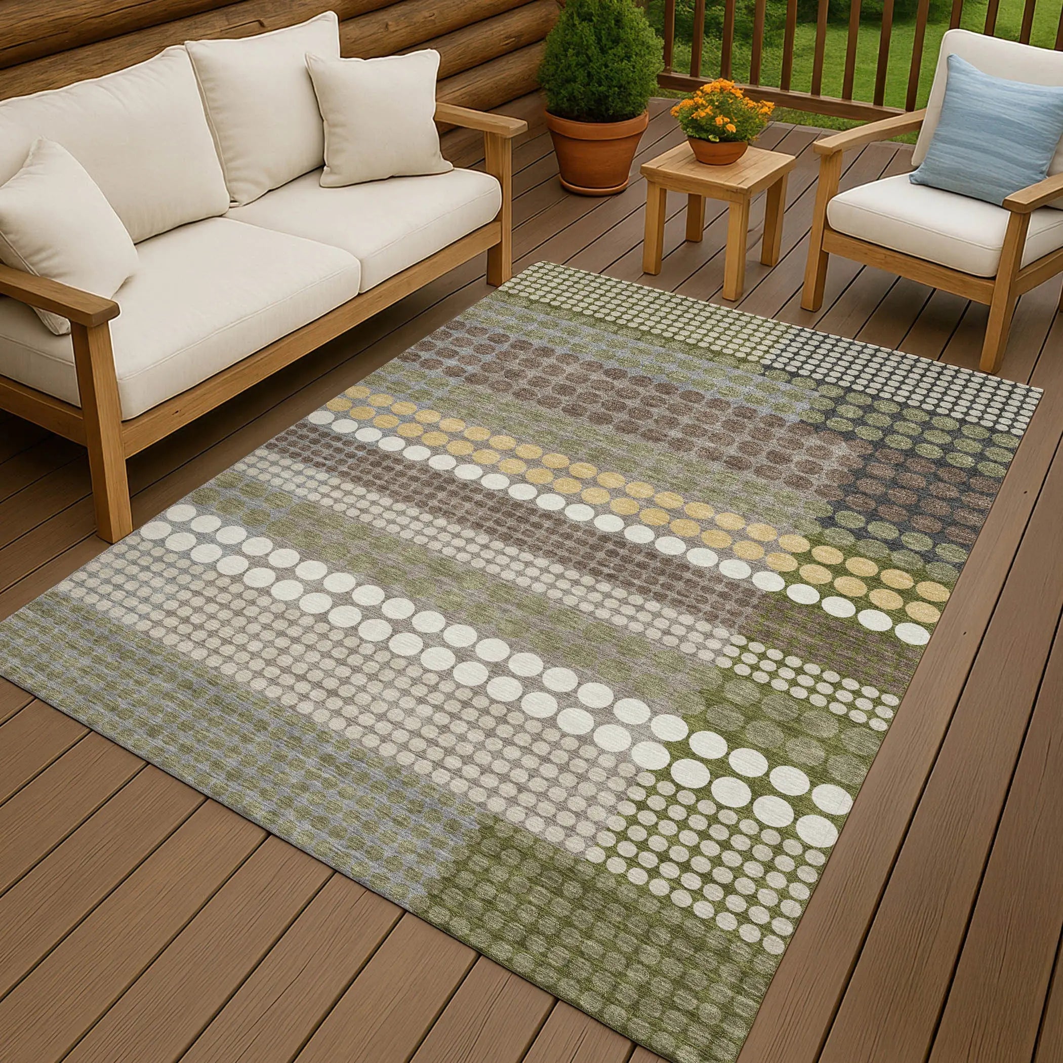 10' X 14' Olive Green And Brown Geometric Washable Indoor Outdoor Area Rug Homeroots Outdoor