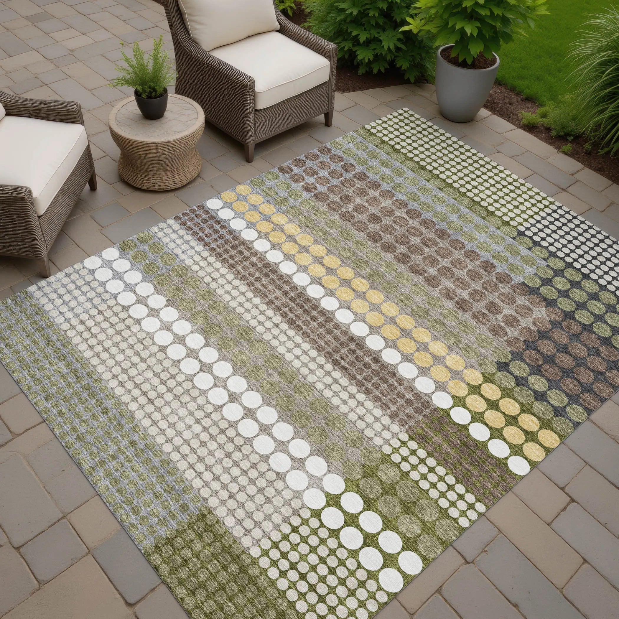 10' X 14' Olive Green And Brown Geometric Washable Indoor Outdoor Area Rug Homeroots Outdoor