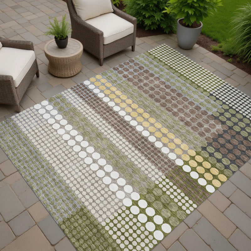 10' X 14' Olive Green And Brown Geometric Washable Indoor Outdoor Area Rug Homeroots Outdoor