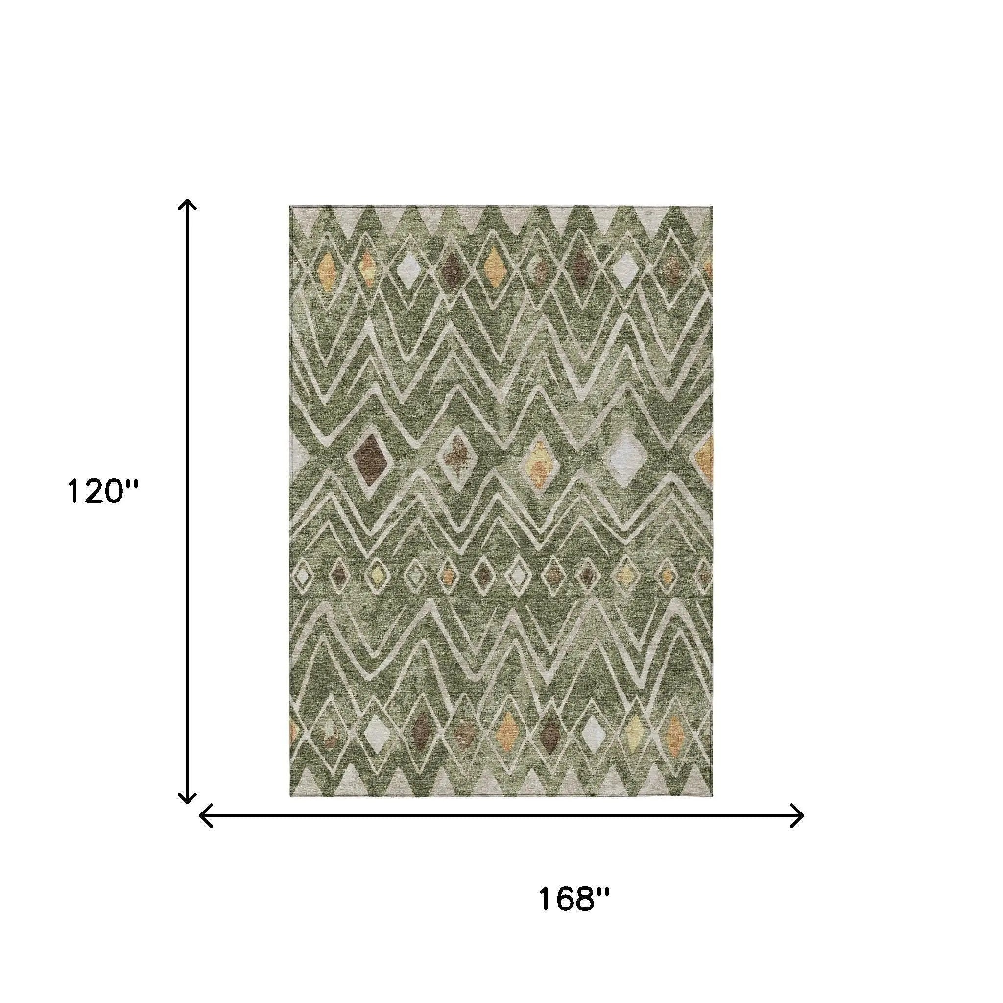10' X 14' Olive Green And Brown Geometric Washable Indoor Outdoor Area Rug Homeroots Outdoor