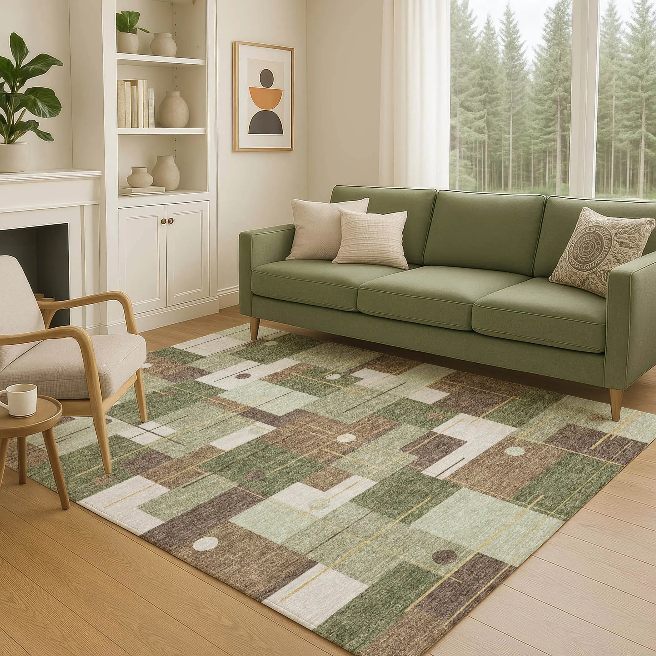 10' X 14' Olive Green And Brown Geometric Washable Indoor Outdoor Area Rug Homeroots Outdoor