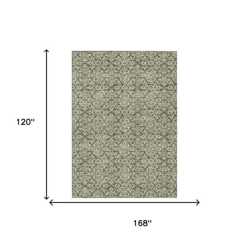 10' X 14' Olive Green And Brown Oriental Washable Indoor Outdoor Area Rug Homeroots Outdoor