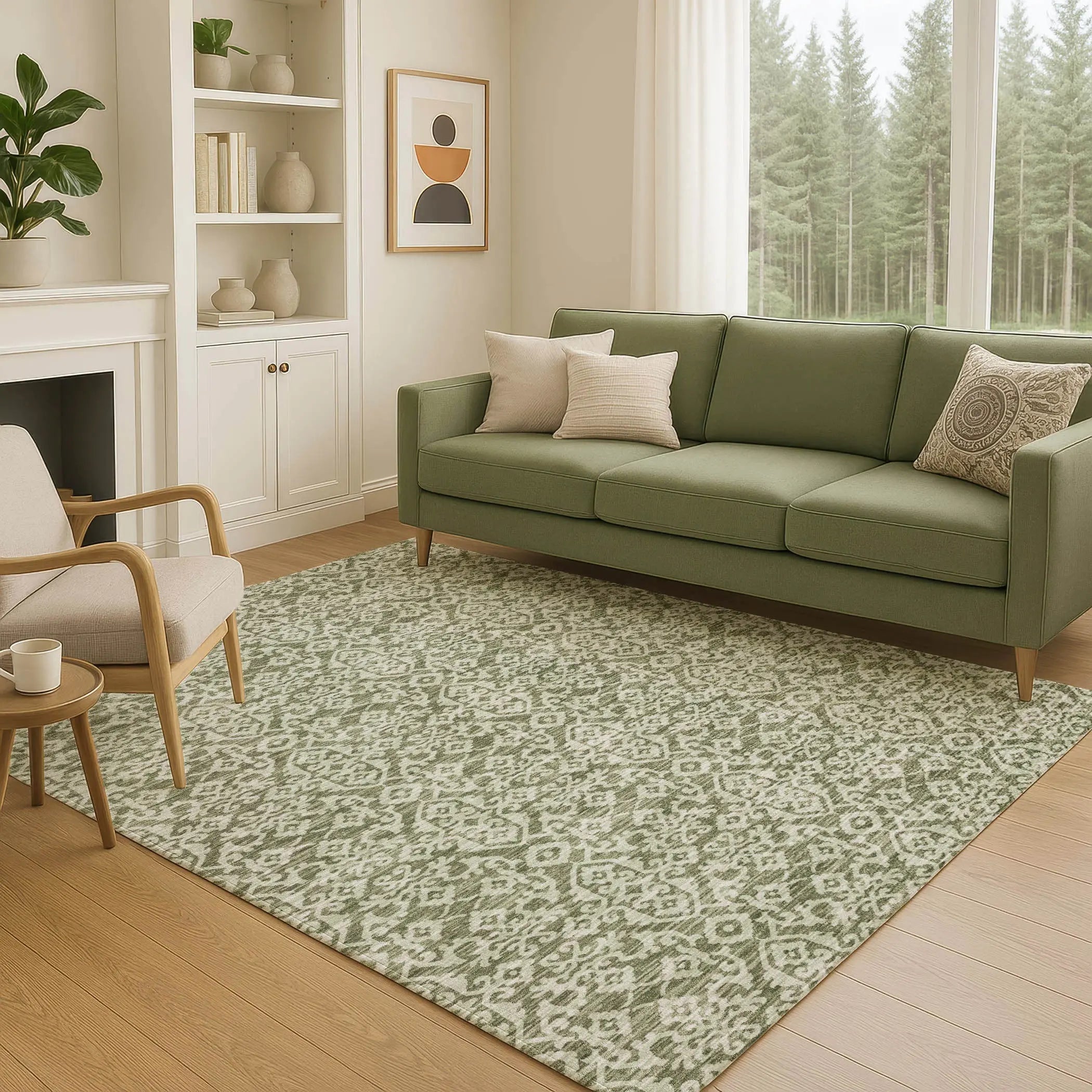 10' X 14' Olive Green And Brown Oriental Washable Indoor Outdoor Area Rug Homeroots Outdoor