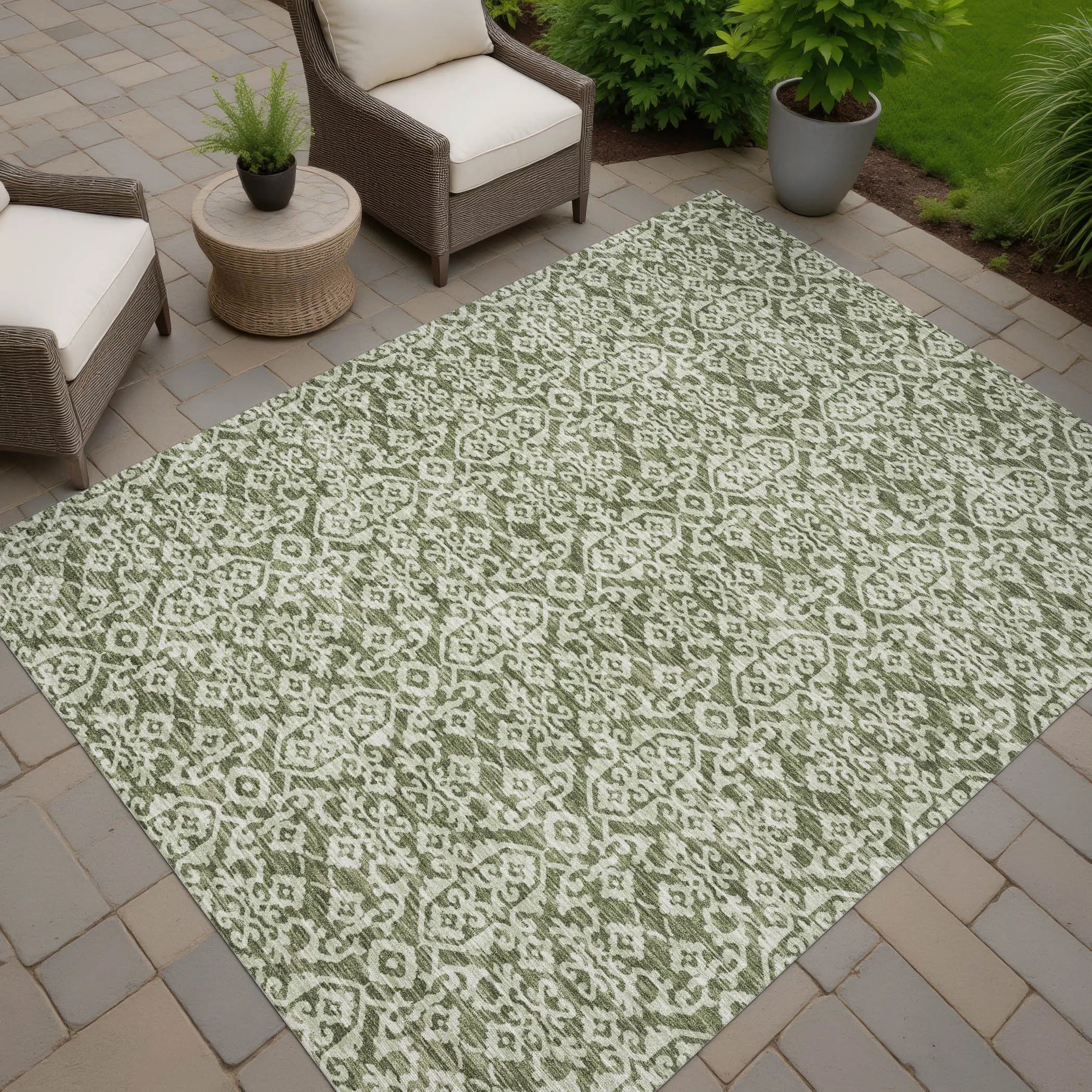10' X 14' Olive Green And Brown Oriental Washable Indoor Outdoor Area Rug Homeroots Outdoor