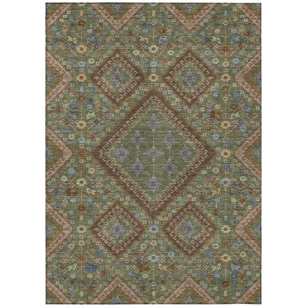 10' X 14' Olive Green And Chocolate Medallion Washable Indoor Outdoor Area Rug Homeroots Outdoor
