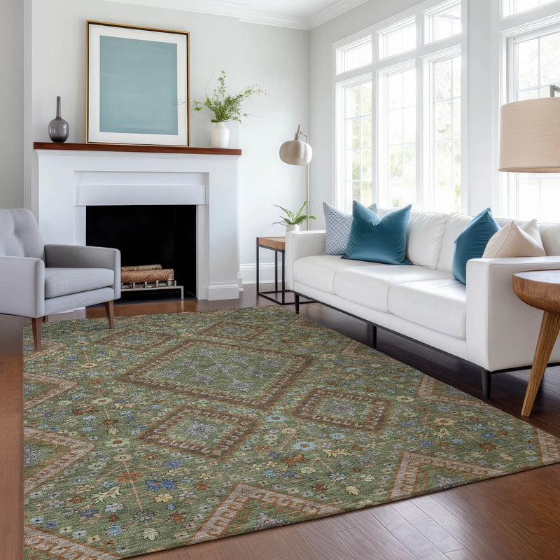 10' X 14' Olive Green And Chocolate Medallion Washable Indoor Outdoor Area Rug Homeroots Outdoor