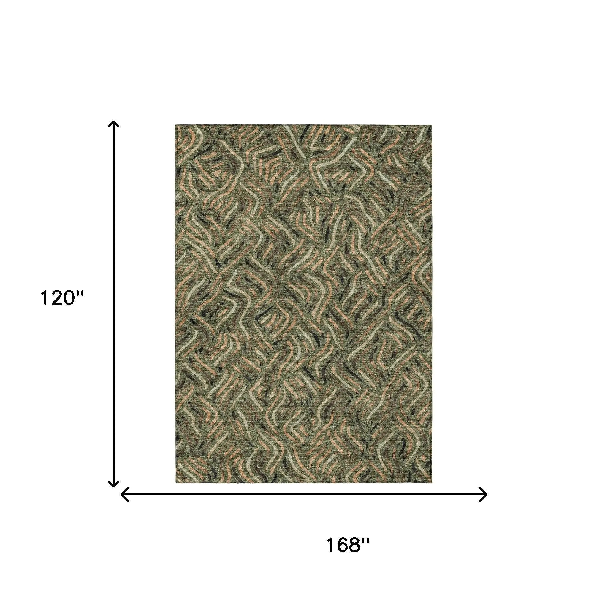 10' X 14' Olive Green And Copper Abstract Washable Indoor Outdoor Area Rug Homeroots Outdoor