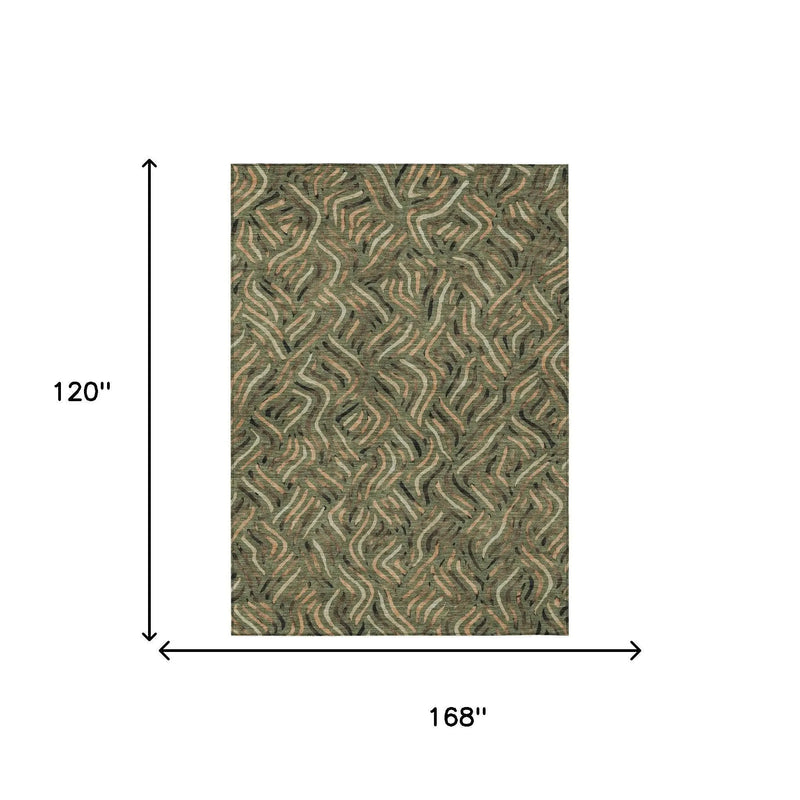 10' X 14' Olive Green And Copper Abstract Washable Indoor Outdoor Area Rug Homeroots Outdoor