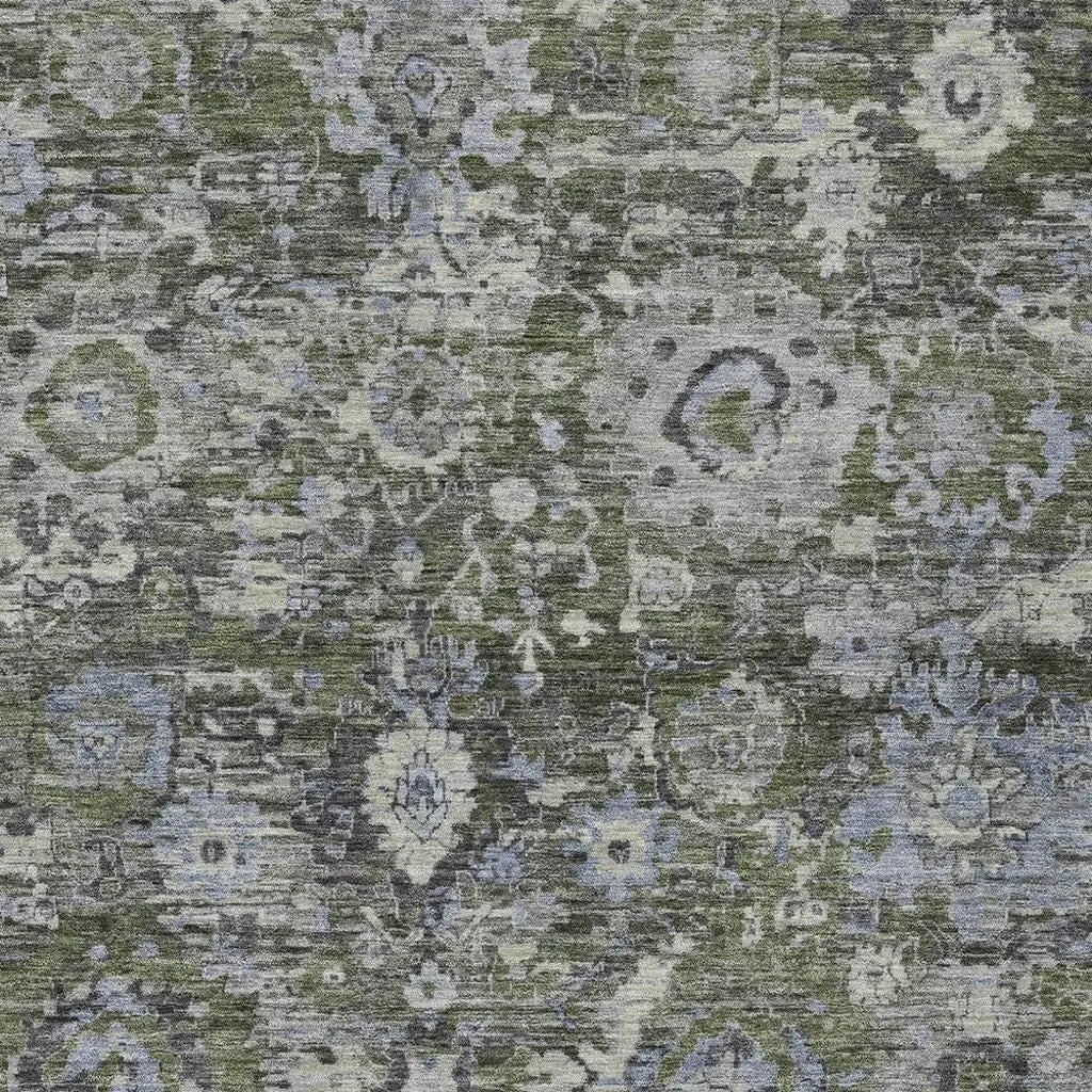 10' X 14' Olive Green And Denim Blue Floral Washable Indoor Outdoor Area Rug Homeroots Outdoor