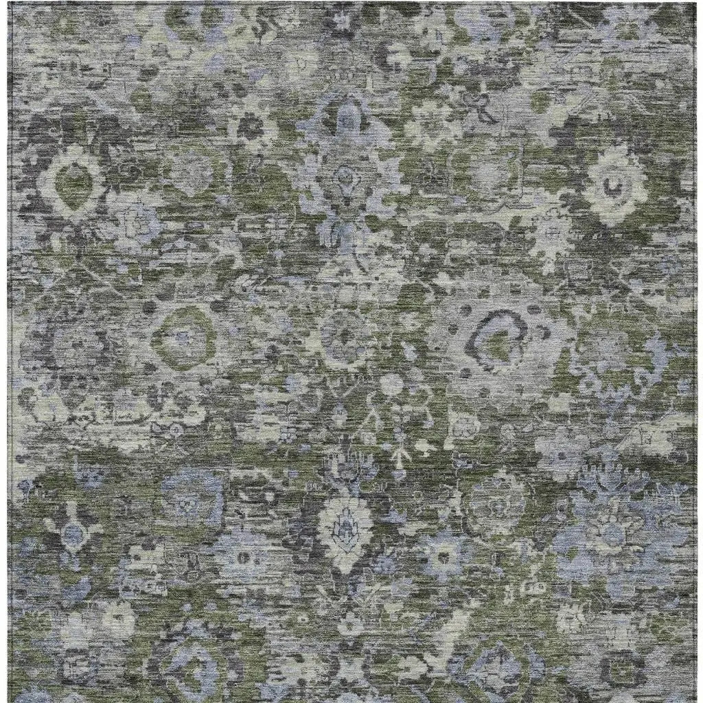 10' X 14' Olive Green And Denim Blue Floral Washable Indoor Outdoor Area Rug Homeroots Outdoor