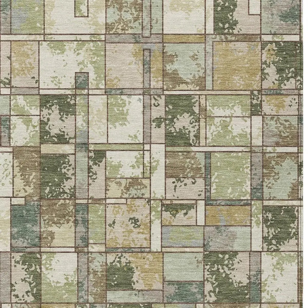 10' X 14' Olive Green And Fern Green Geometric Washable Indoor Outdoor Area Rug Homeroots Outdoor