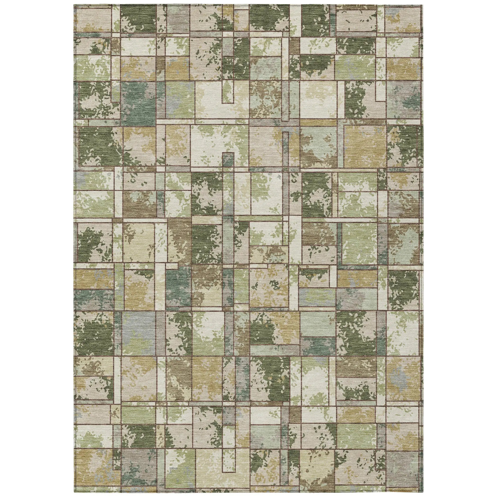 10' X 14' Olive Green And Fern Green Geometric Washable Indoor Outdoor Area Rug Homeroots Outdoor