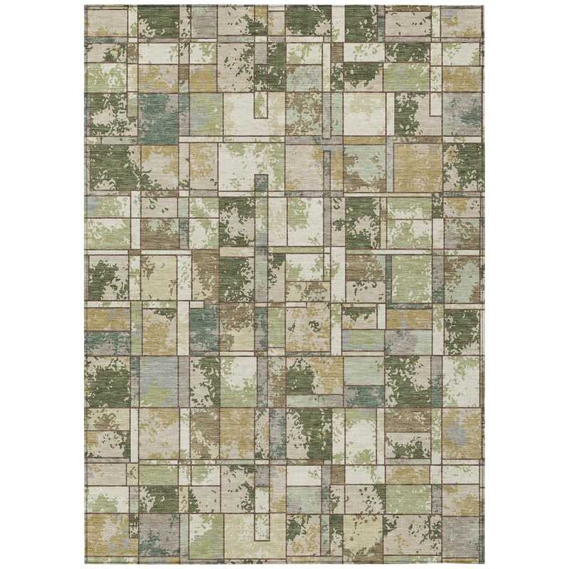 10' X 14' Olive Green And Fern Green Geometric Washable Indoor Outdoor Area Rug Homeroots Outdoor