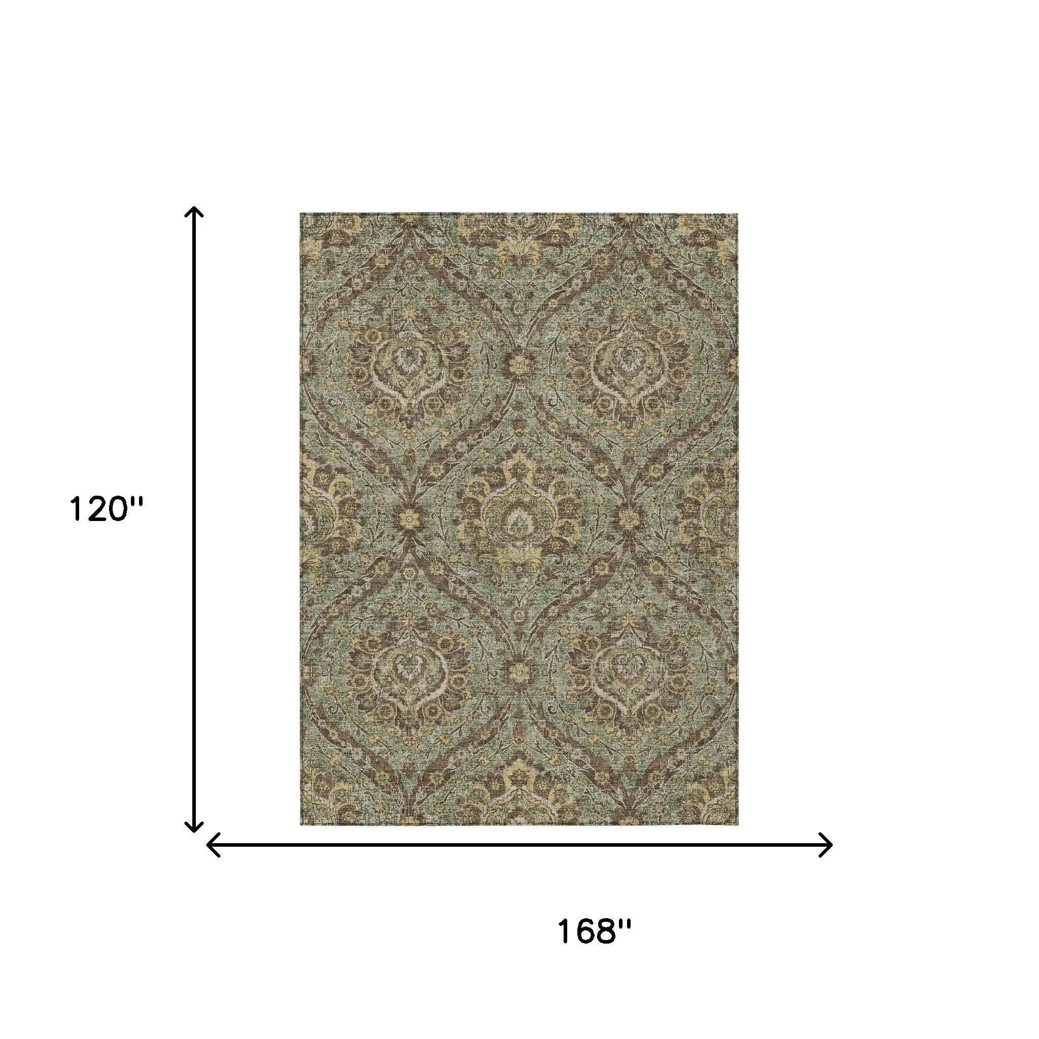 10' X 14' Olive Green And Granite Gray Floral Washable Indoor Outdoor Area Rug Homeroots Outdoor