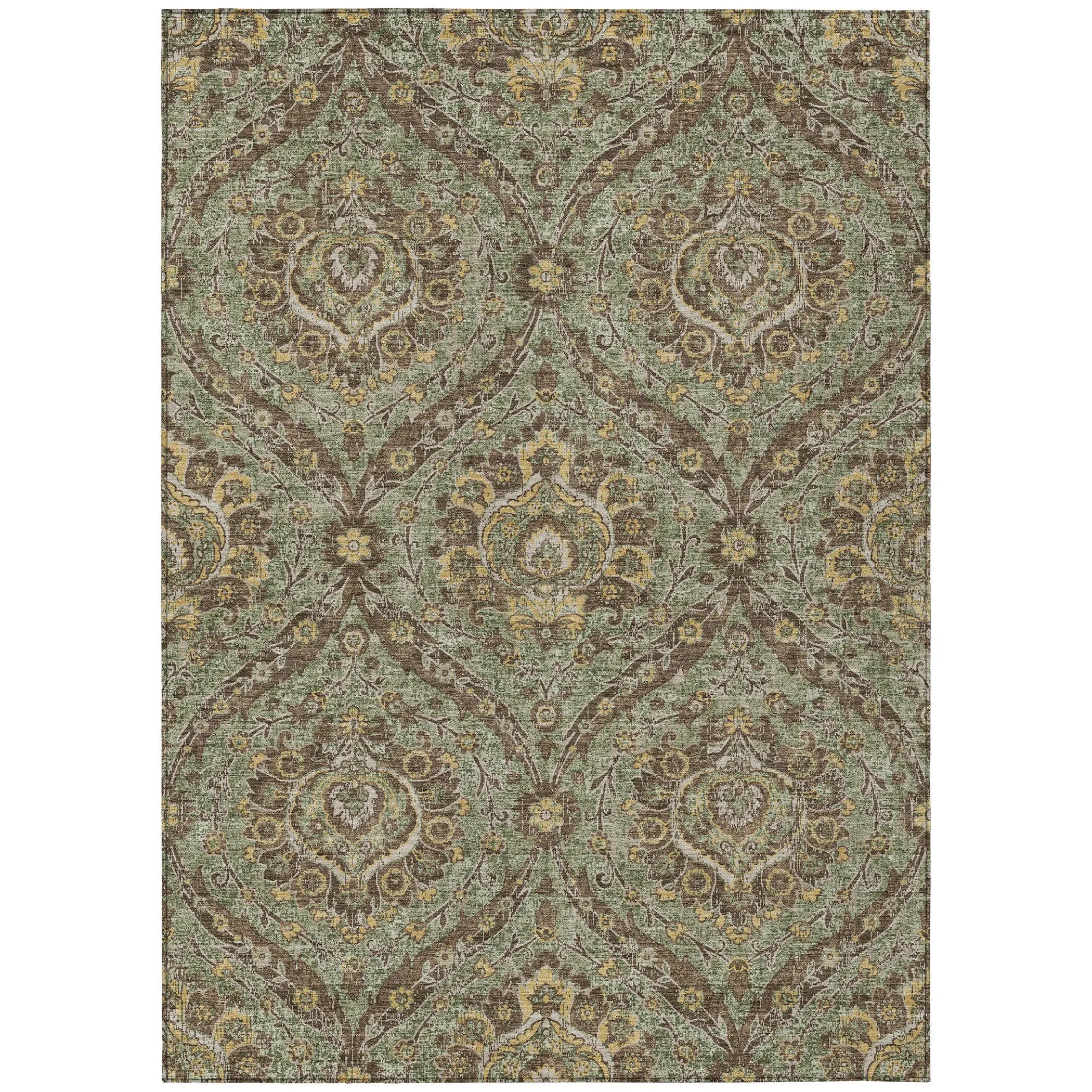 10' X 14' Olive Green And Granite Gray Floral Washable Indoor Outdoor Area Rug Homeroots Outdoor