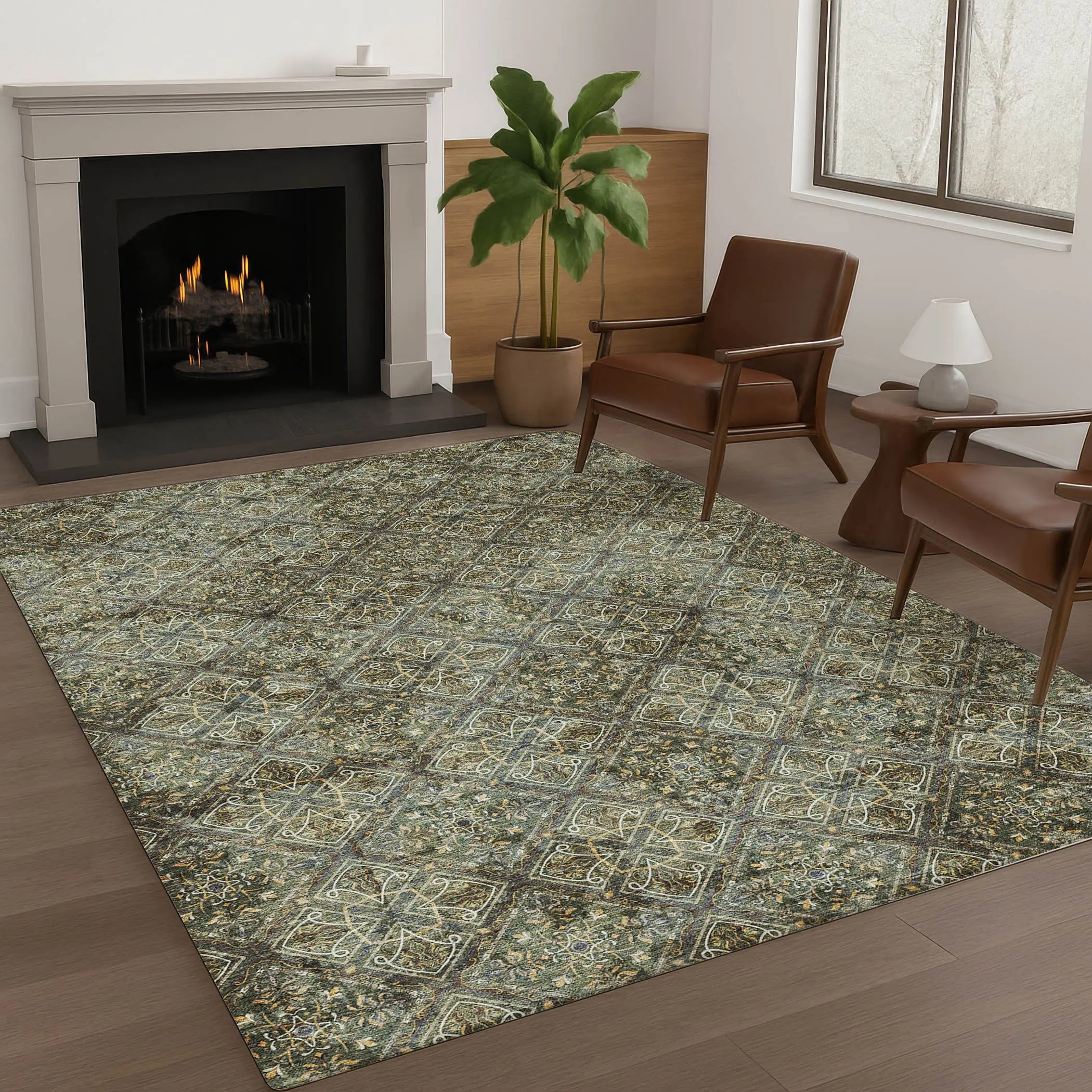 10' X 14' Olive Green And Graphite Geometric Washable Indoor Outdoor Area Rug Homeroots Outdoor